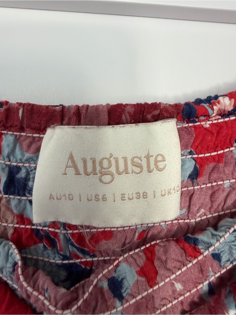 Auguste The Label ♥️💙 Strapless Smocked Red & Blue Floral Midi Dress - Picture 2 of 5